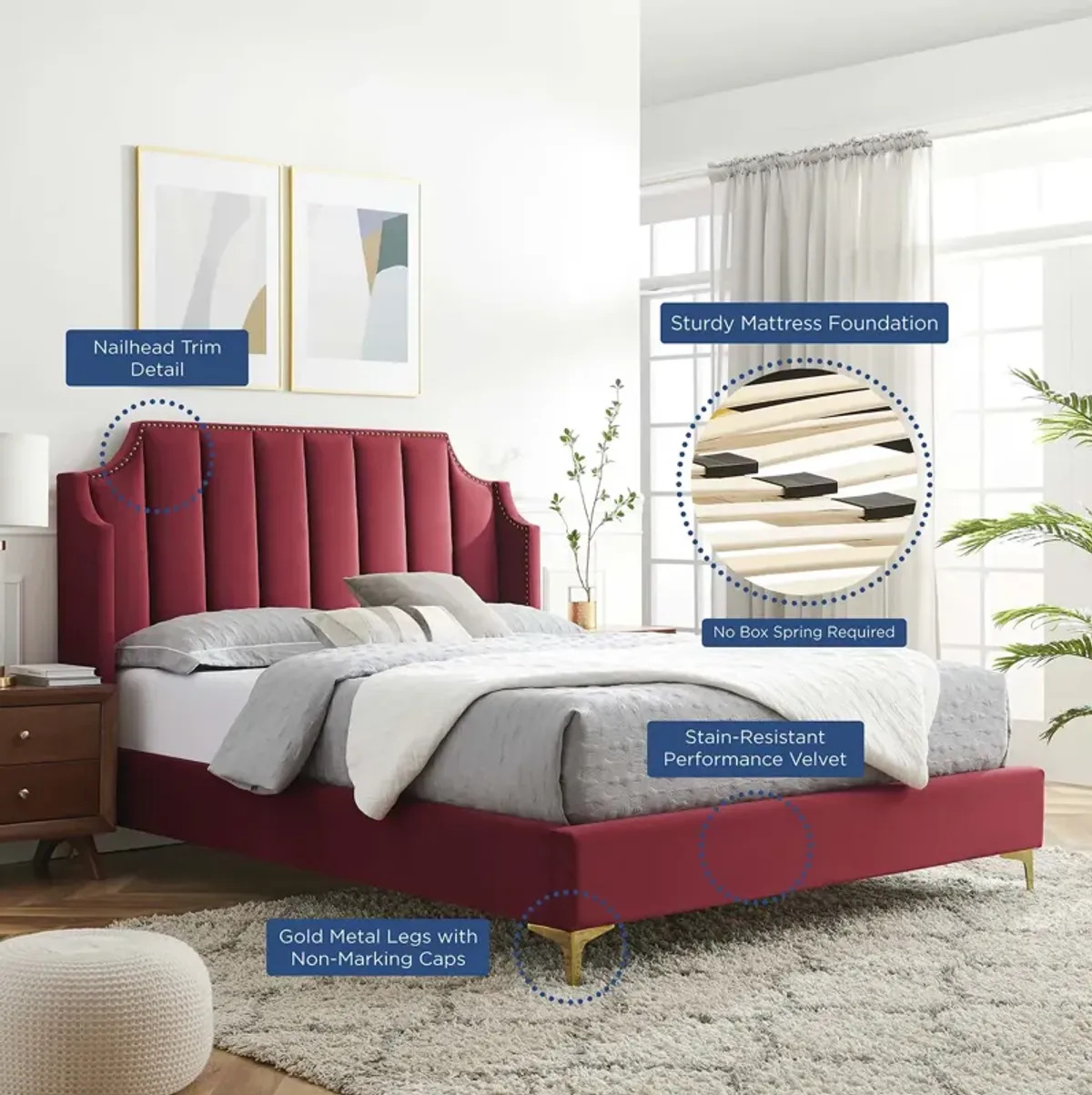 Modway - Daniella Performance Velvet Queen Platform Bed