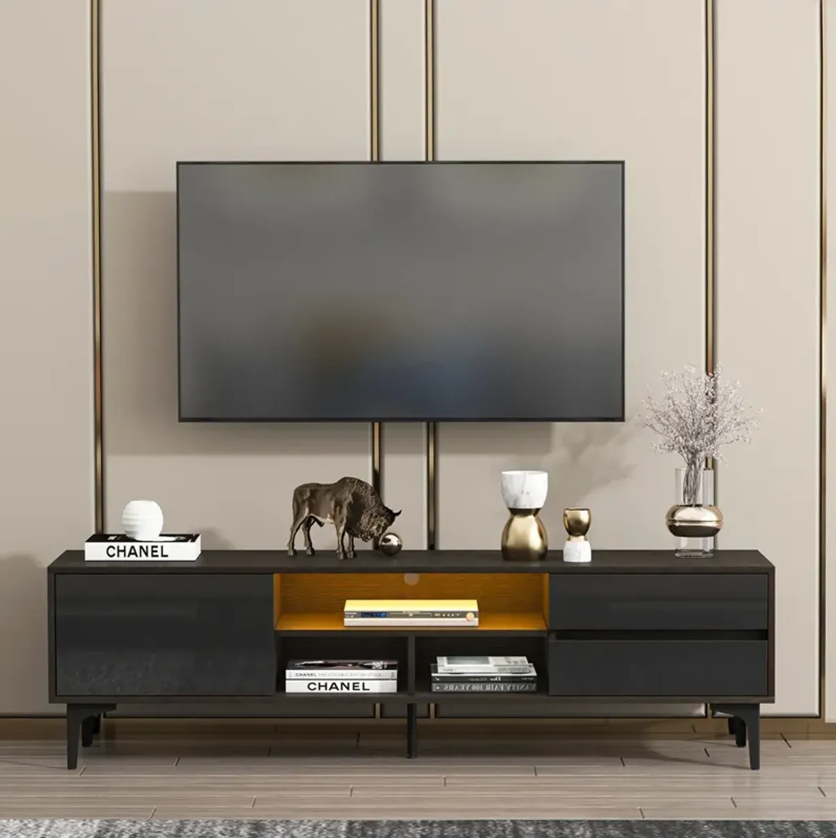 Streamdale Multi-Use Dark Brown TV Furniture with LED Lights