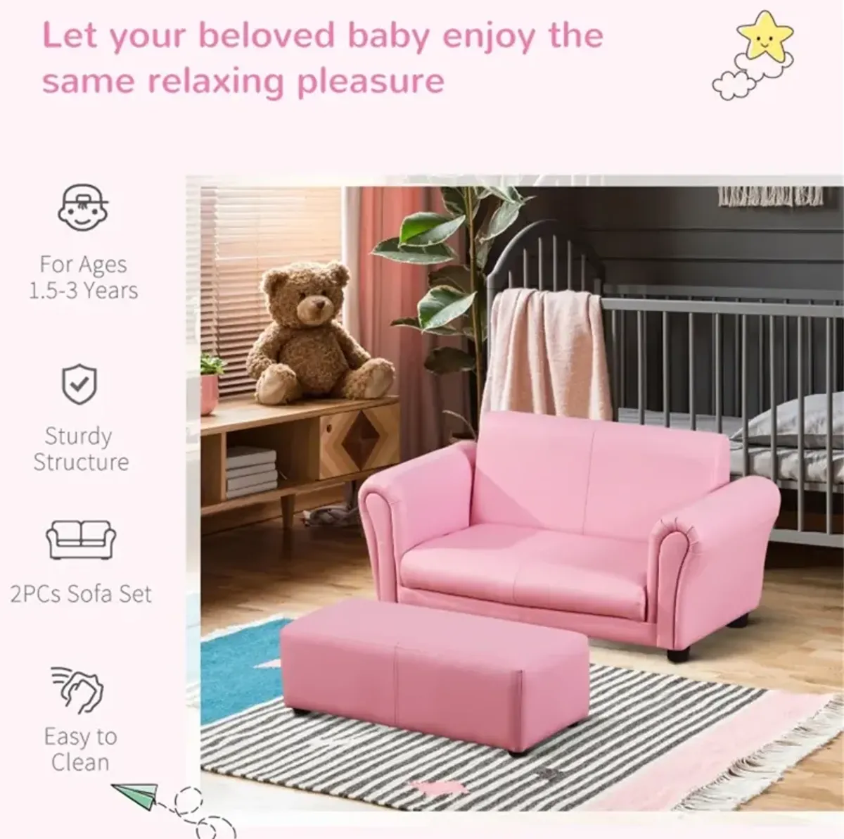 Kids Sofa Set with Footstool for Comfortable Seating and Playtime