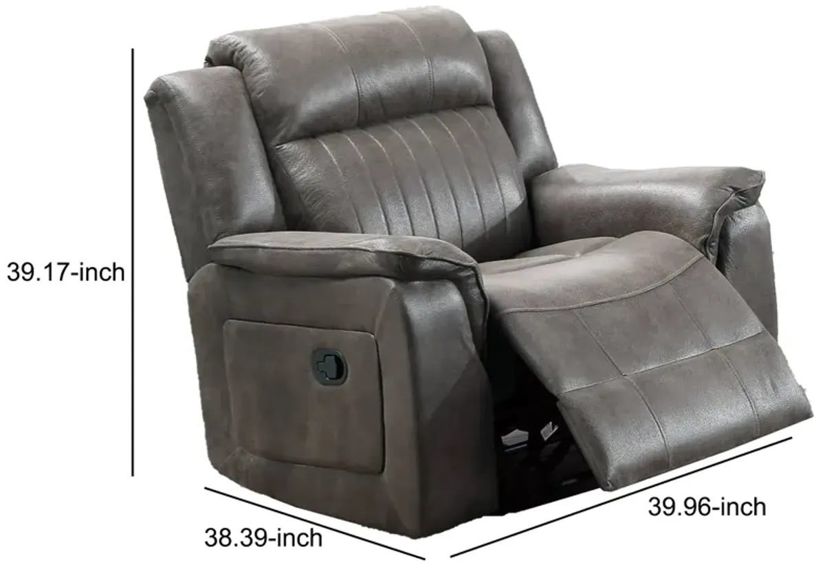 Fabric Manual Recliner Chair with Pillow Top Arms, Gray-Benzara