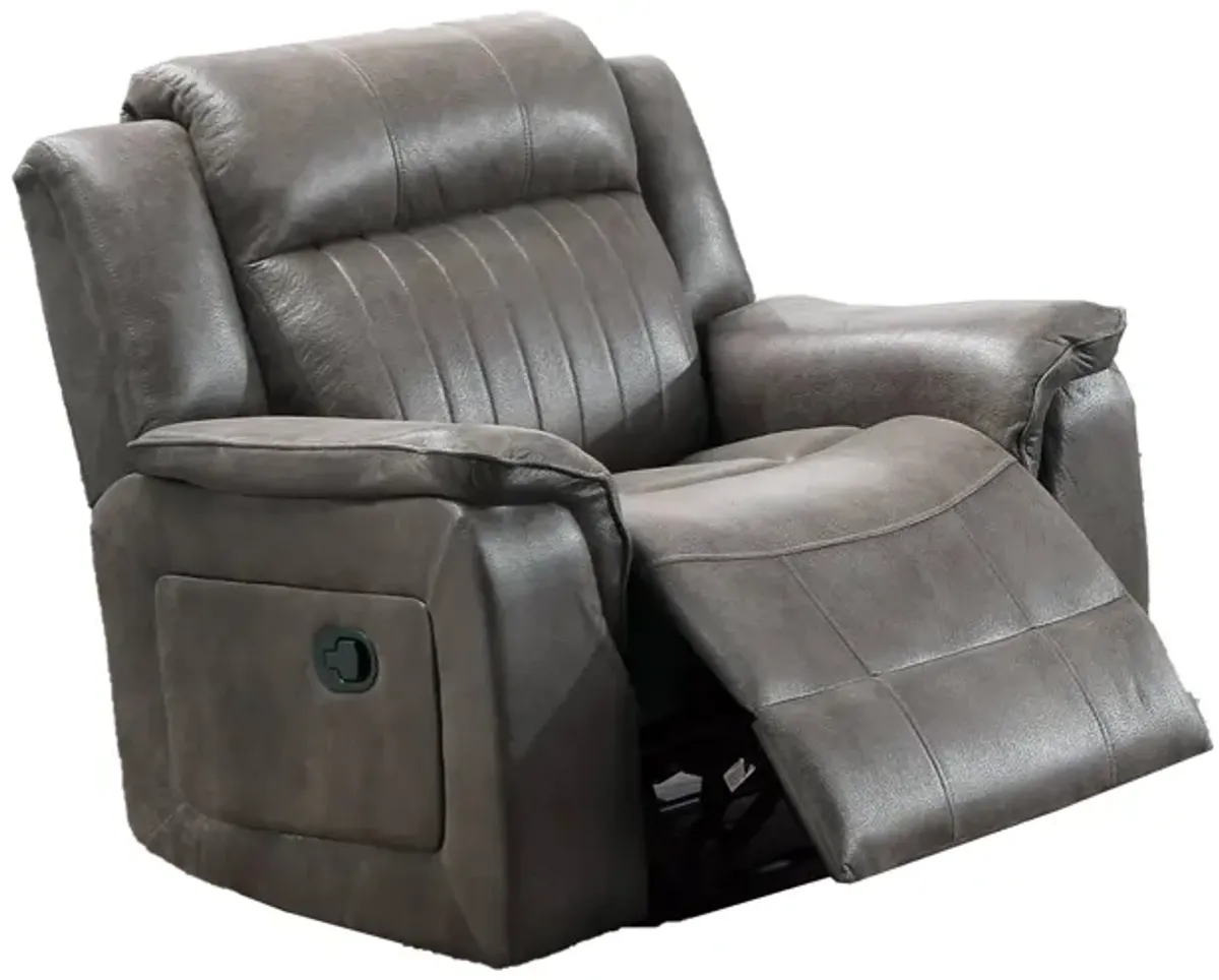 Fabric Manual Recliner Chair with Pillow Top Arms, Gray-Benzara