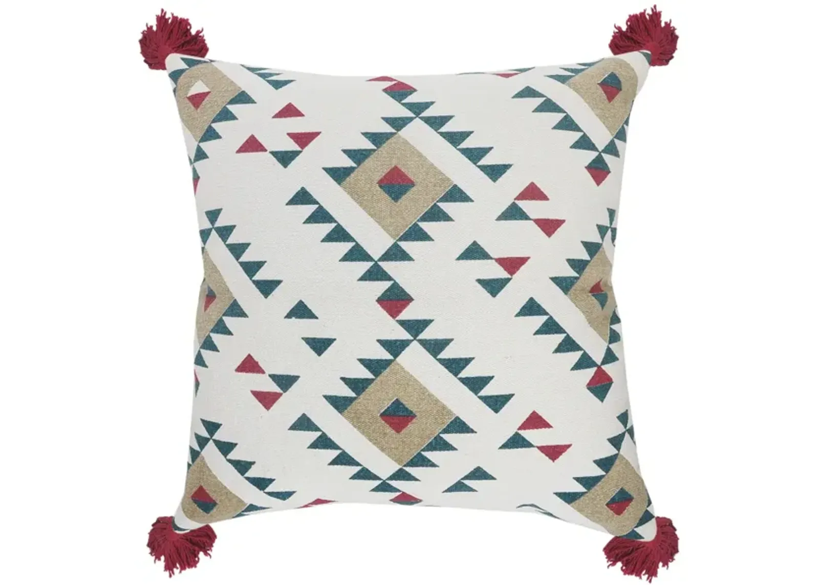 20" White and Green Eclectic Southwestern Square Throw Pillow