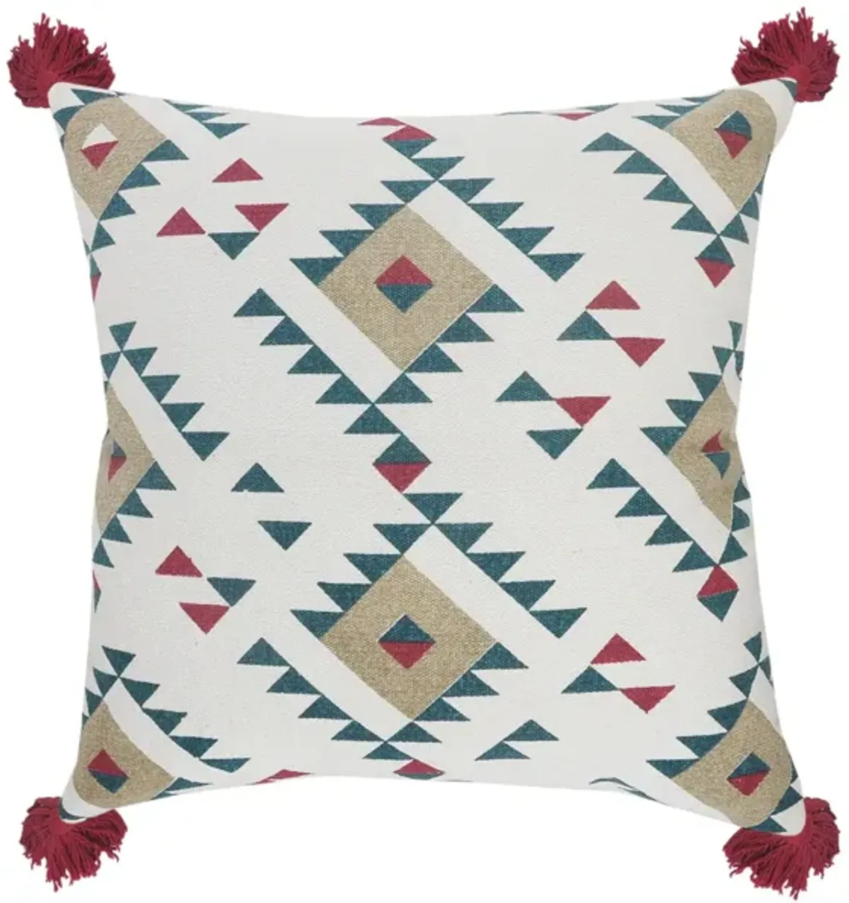 20" White and Green Eclectic Southwestern Square Throw Pillow