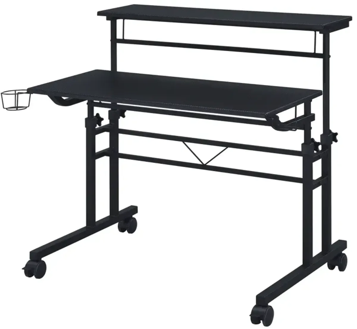 Rolling Writing Desk with Height Adjustable Desktop and Moveable Shelf, Black