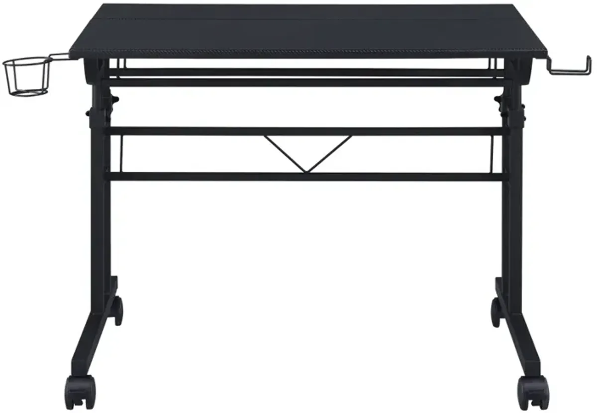 Rolling Writing Desk with Height Adjustable Desktop and Moveable Shelf, Black