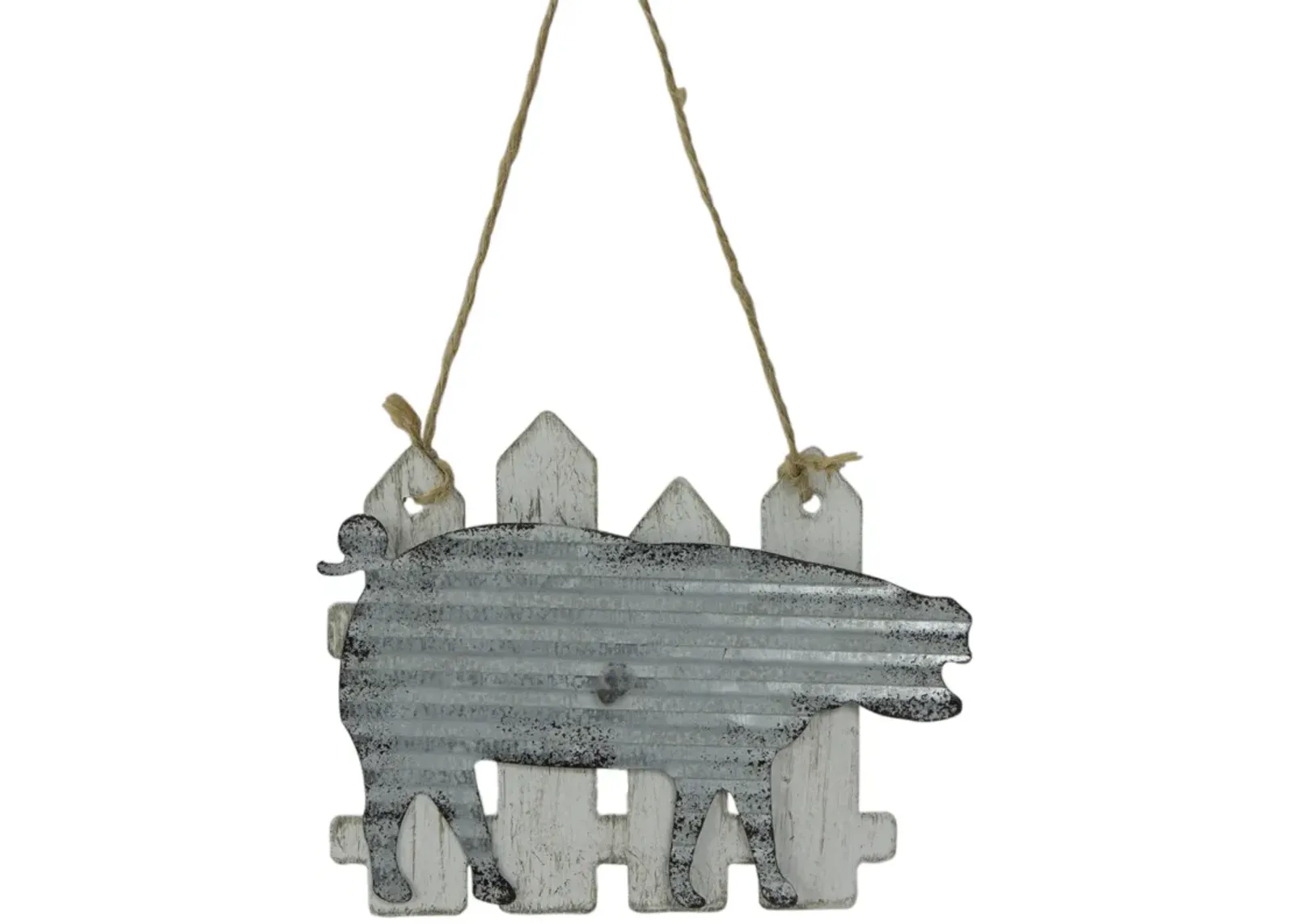 7" Country Rustic Pig and White Picket Fence Christmas Ornament