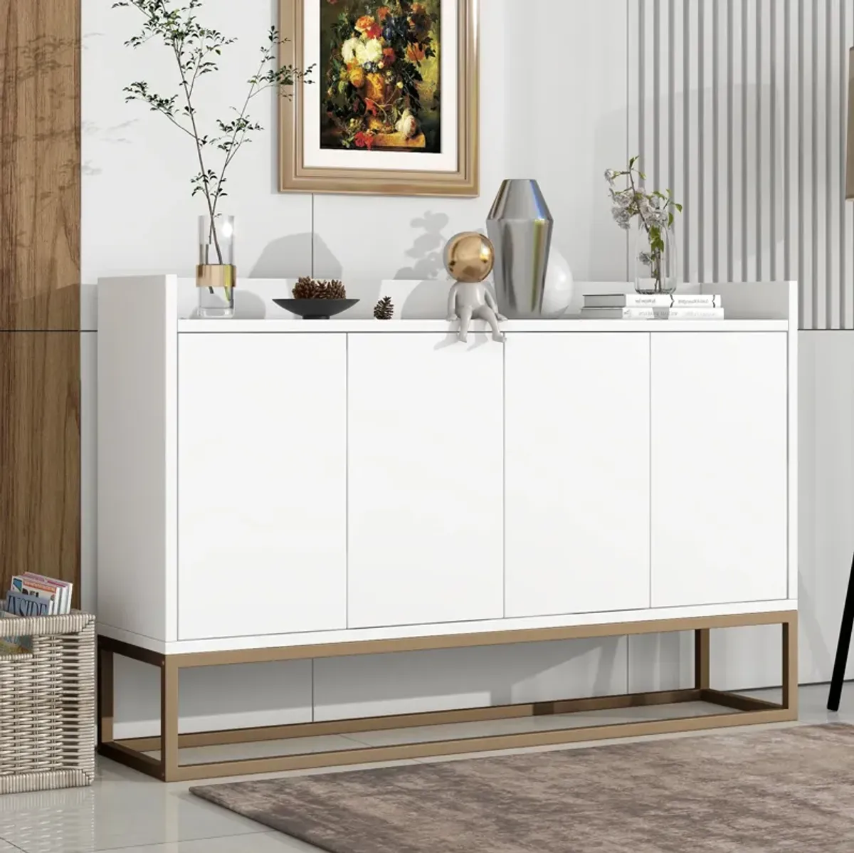 47" Modern Sideboard Buffet Cabinet For Dining Room Kitchen, White