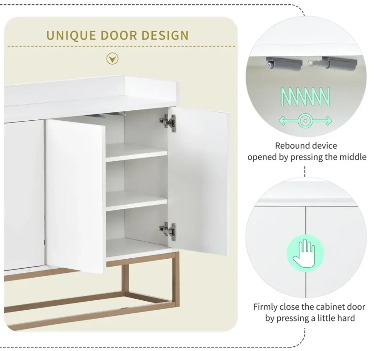 47" Modern Sideboard Buffet Cabinet For Dining Room Kitchen, White