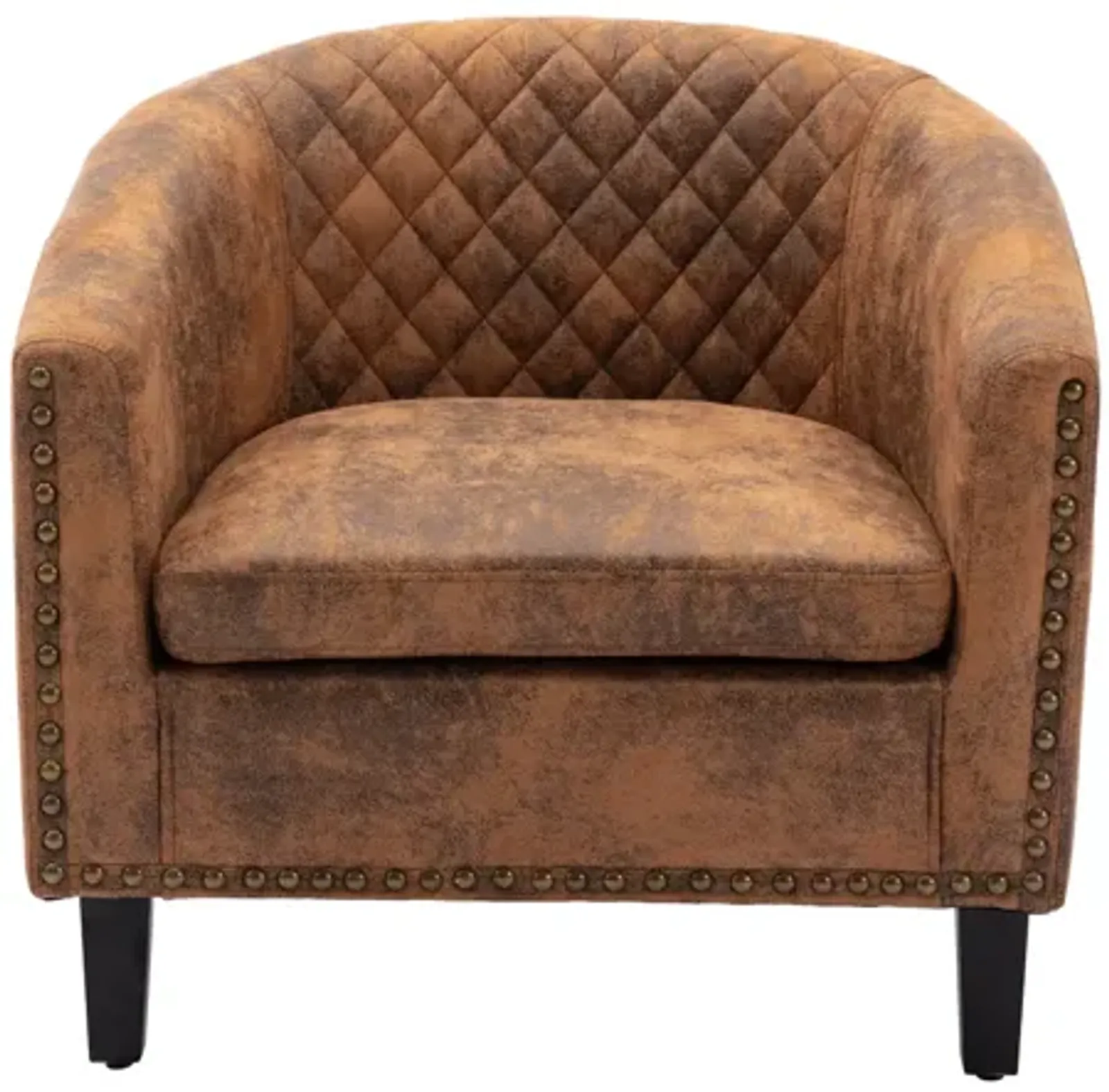 Accent Barrel Chair Living Room Chair With Nailheads And Solid Wood Legs Light Coffee