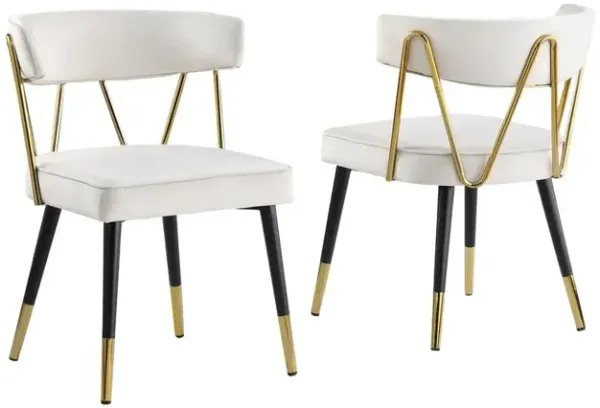 Aireys Cream Velvet Armless Chair with Gold Accents (Set of 2)