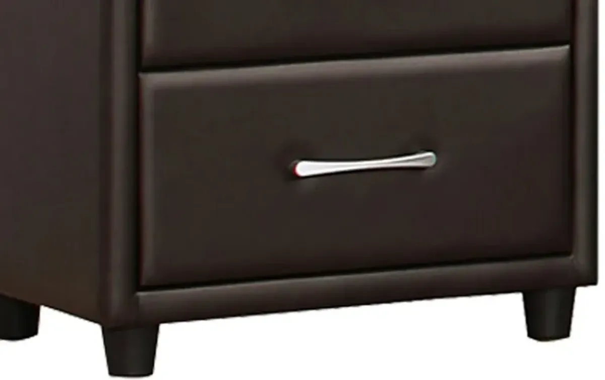 2 Drawer Nightstand In Wood And PVC, Black-Benzara