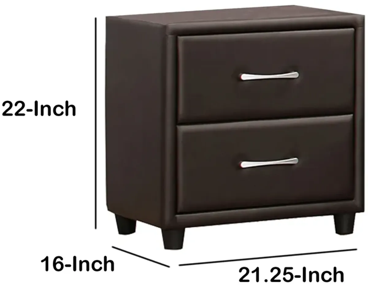 2 Drawer Nightstand In Wood And PVC, Black-Benzara