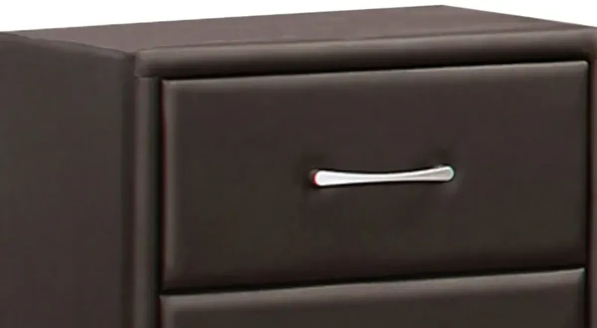 2 Drawer Nightstand In Wood And PVC, Black-Benzara