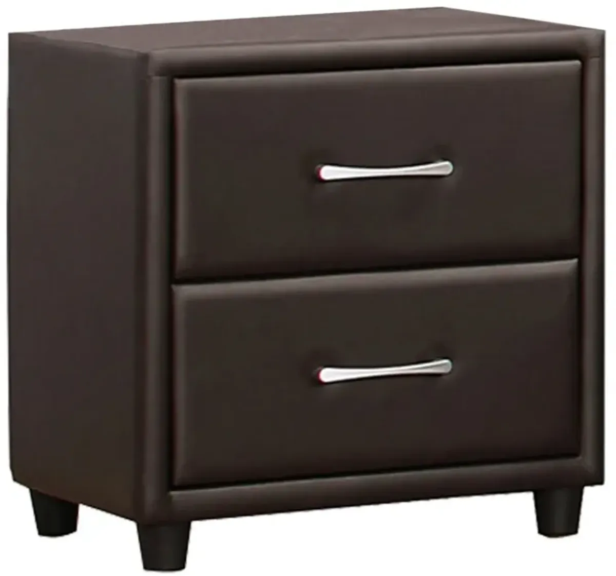 2 Drawer Nightstand In Wood And PVC, Black-Benzara