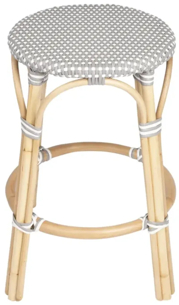 Hivvago 24 Inch Natural Gray and White Rattan Backless Counter Height Bar Chair