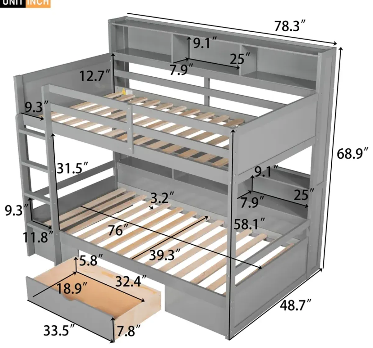 Merax Modern Bunk Bed with Built-in Shelves