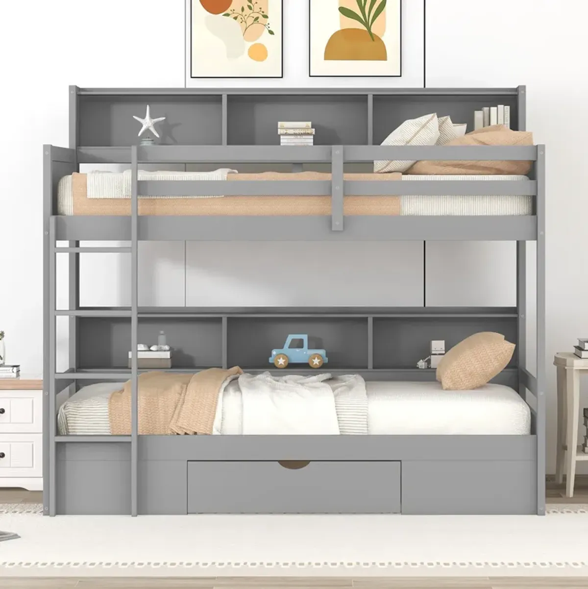 Merax Modern Bunk Bed with Built-in Shelves