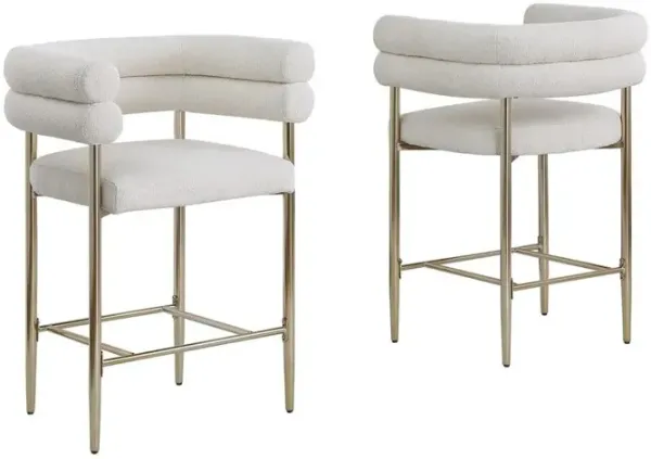 Beige teddy fur upholstered counter high chairs, SET OF 2