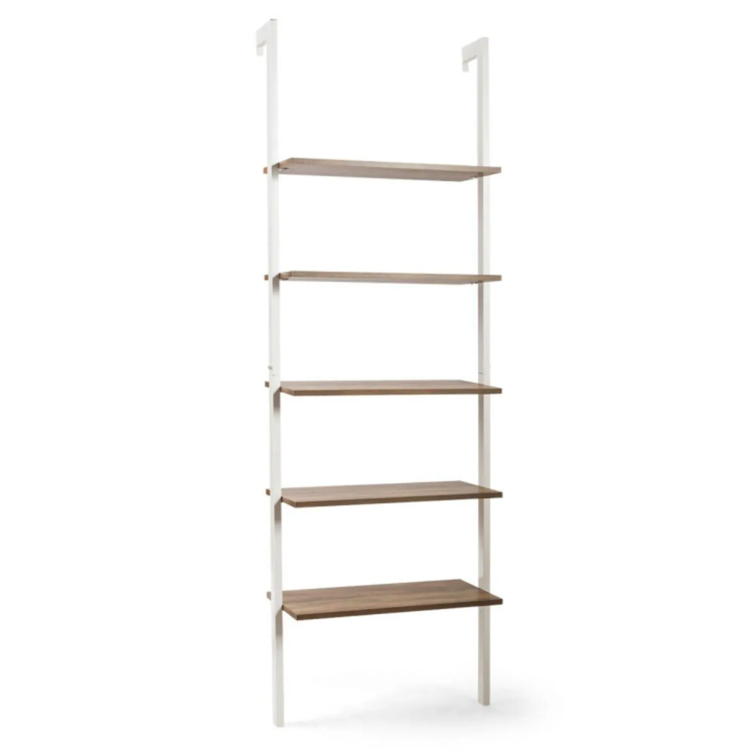 5-Tier Wood Look Ladder Shelf with Metal Frame for Home-Brown