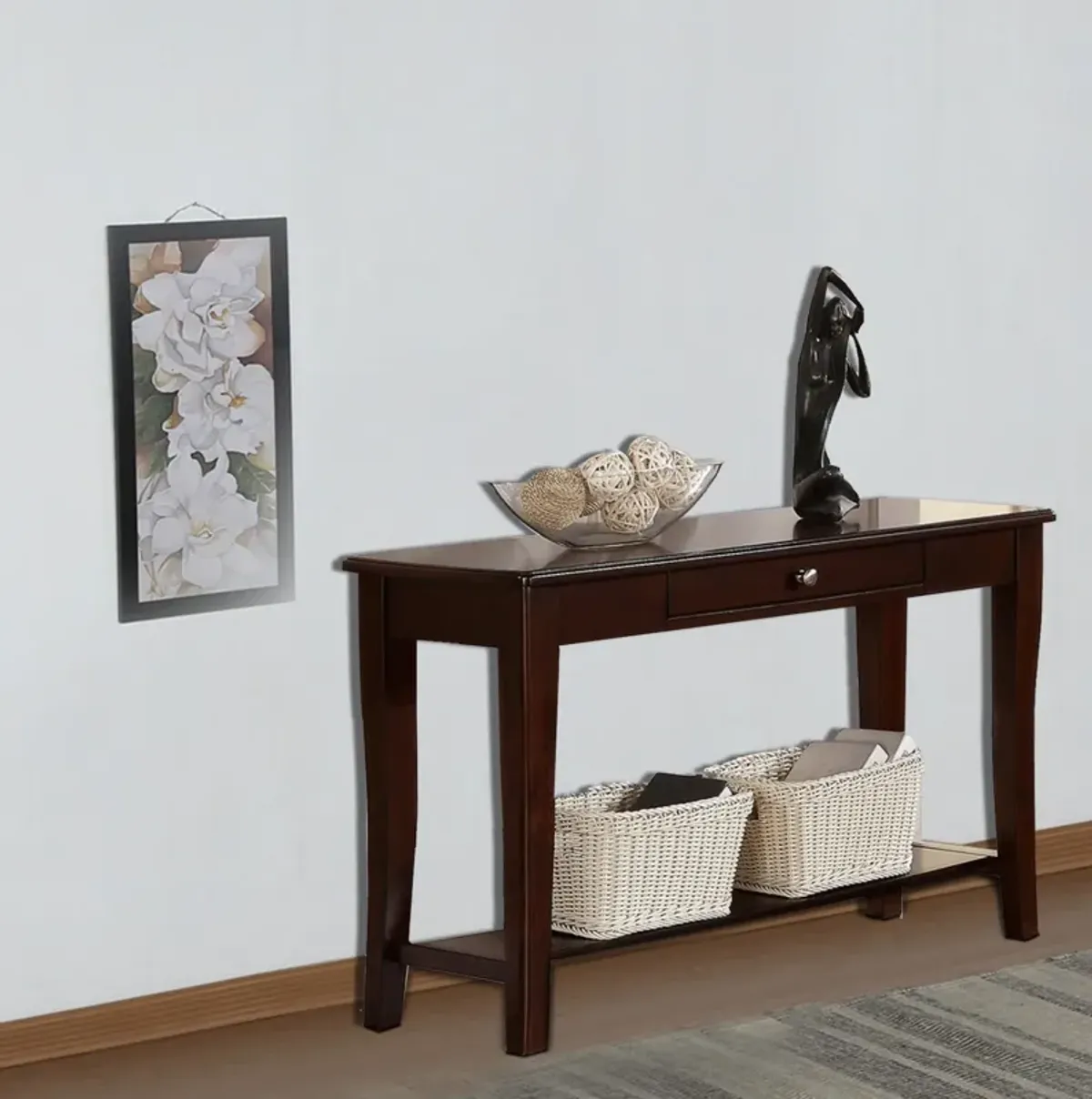 Wooden Console Table With One Drawers Brown-Benzara