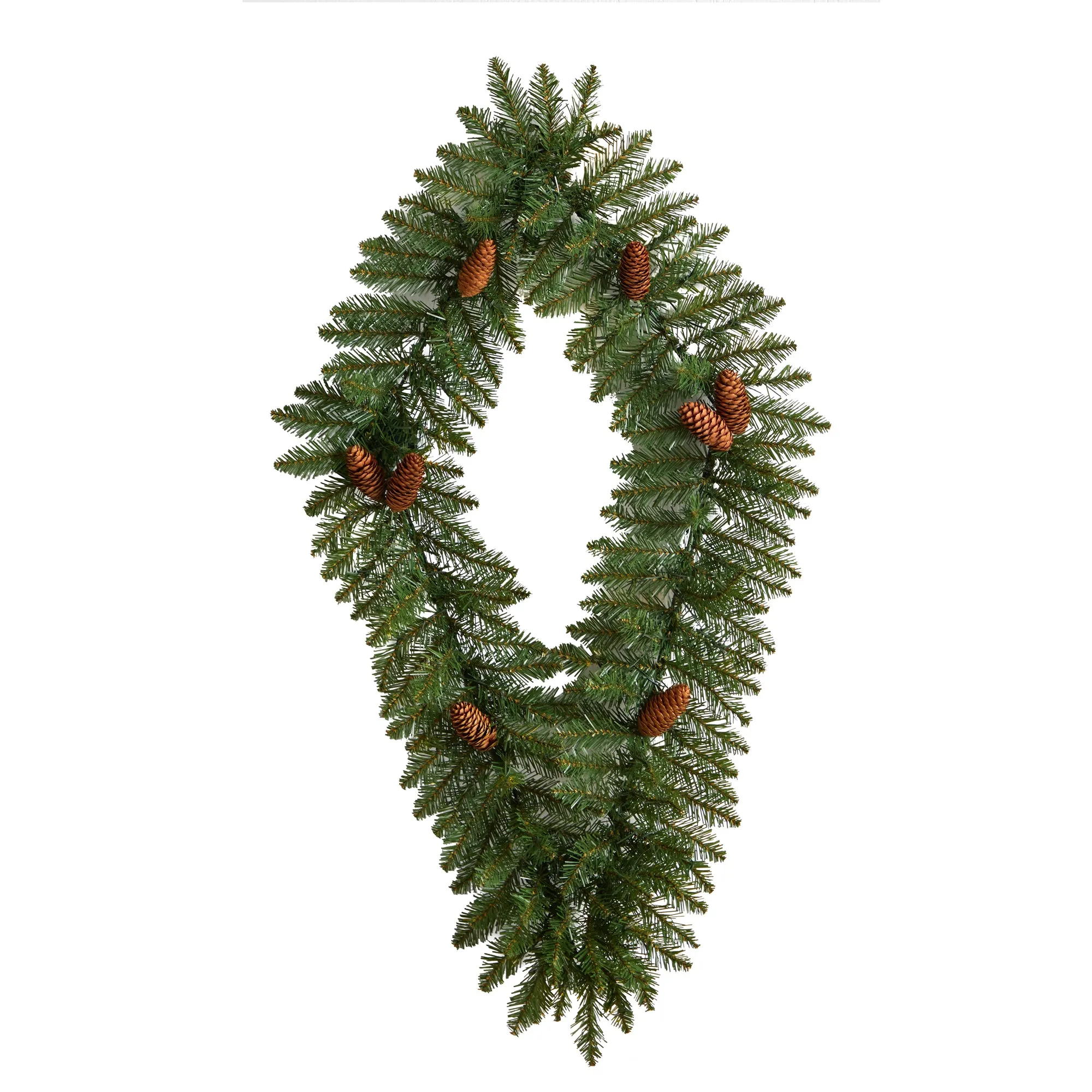 HomPlanti 3' Holiday Christmas Geometric Diamond Wreath with Pinecones and 50 Warm White LED Lights