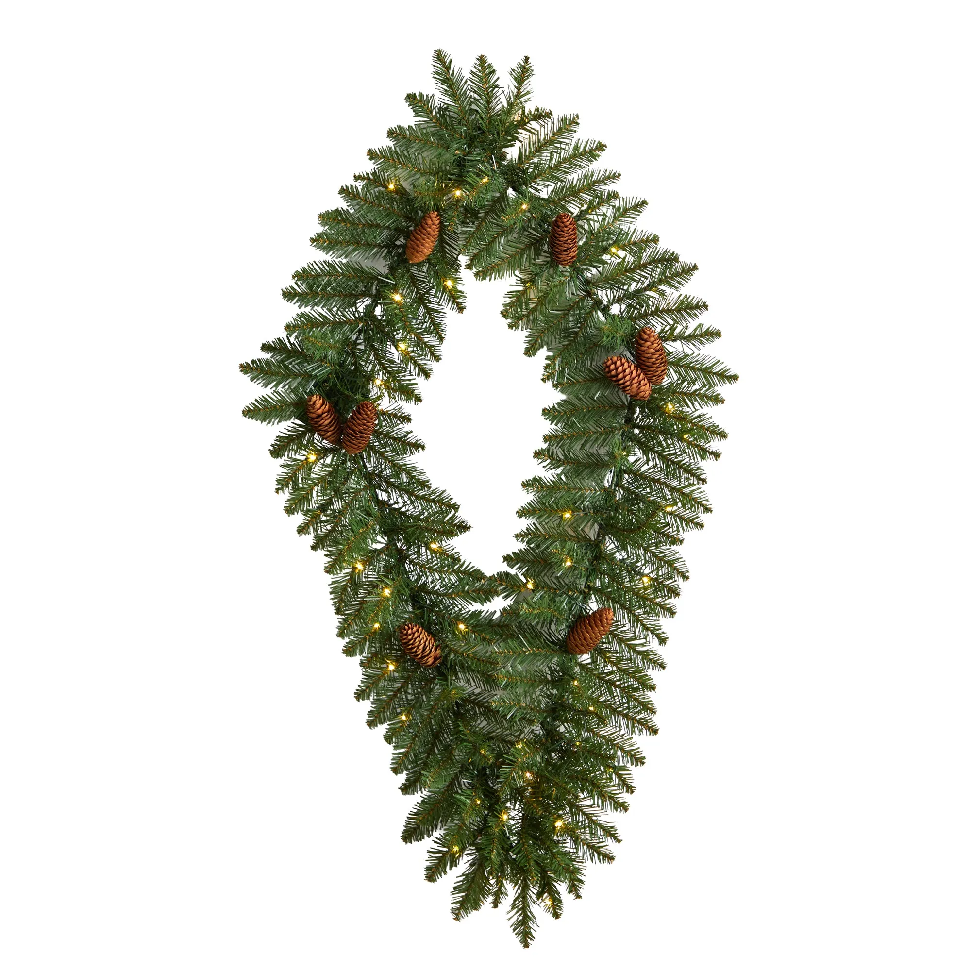 HomPlanti 3' Holiday Christmas Geometric Diamond Wreath with Pinecones and 50 Warm White LED Lights