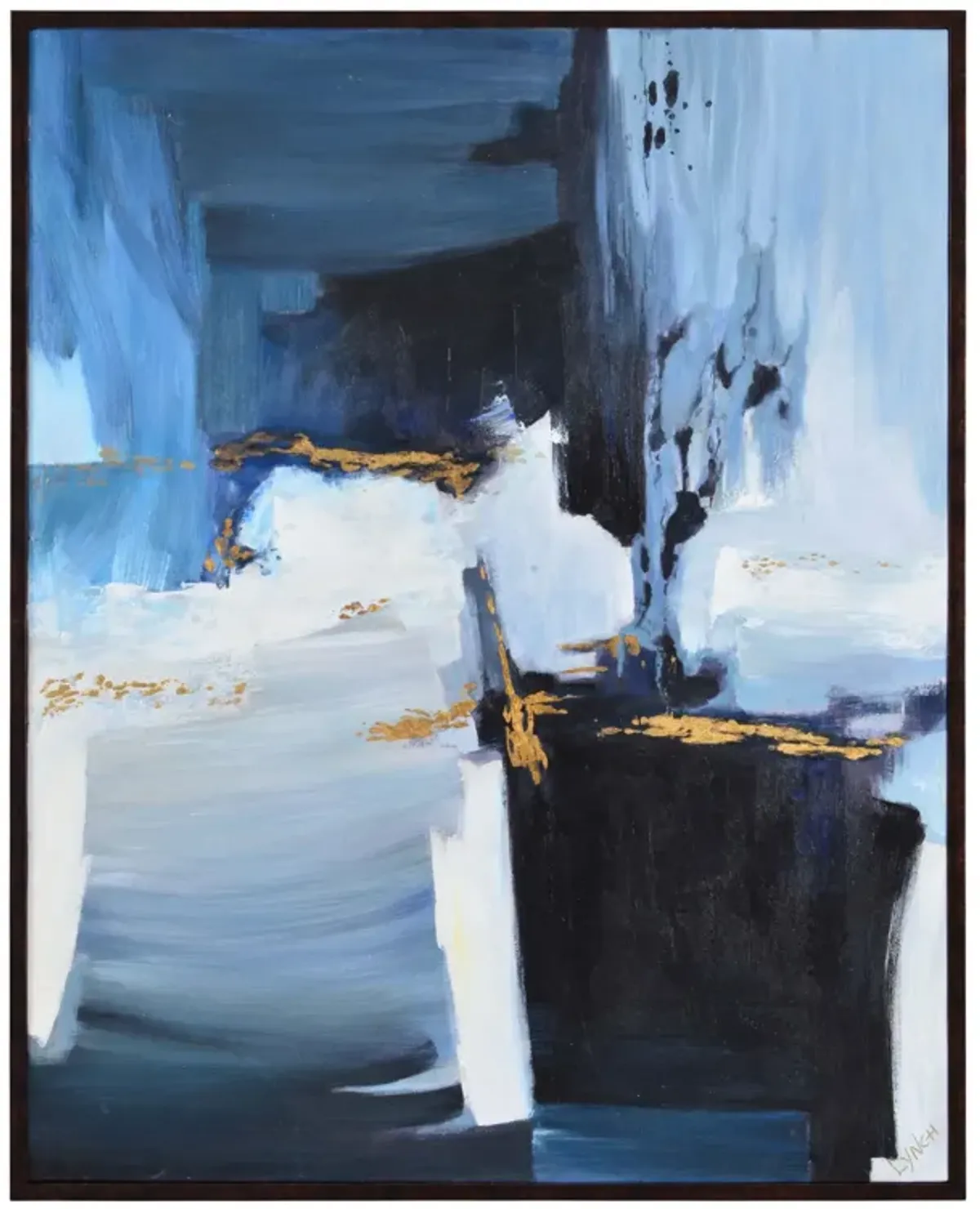 Blue and White Abstract Rectangular Framed Wall Art 50" x 40"