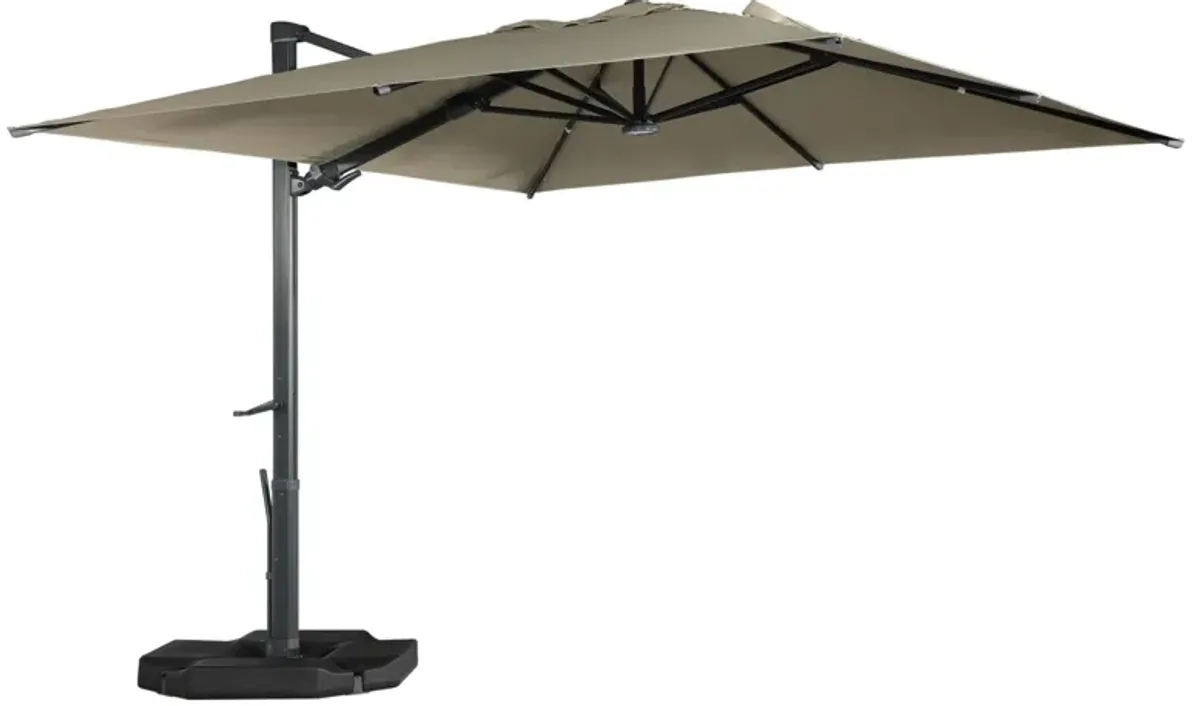 MONDAWE 10ft Square Solar LED Offset Cantilever Patio Umbrella with Included 4-piece Base Weights