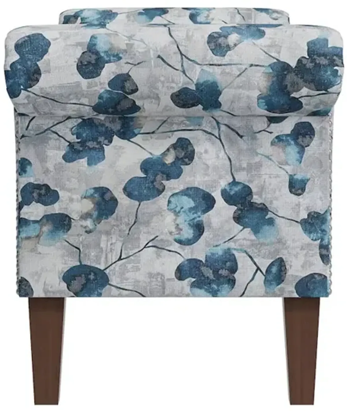 HL Home Furnishings Rolled Arm Storage Ottoman in Blue Floral Bonsai