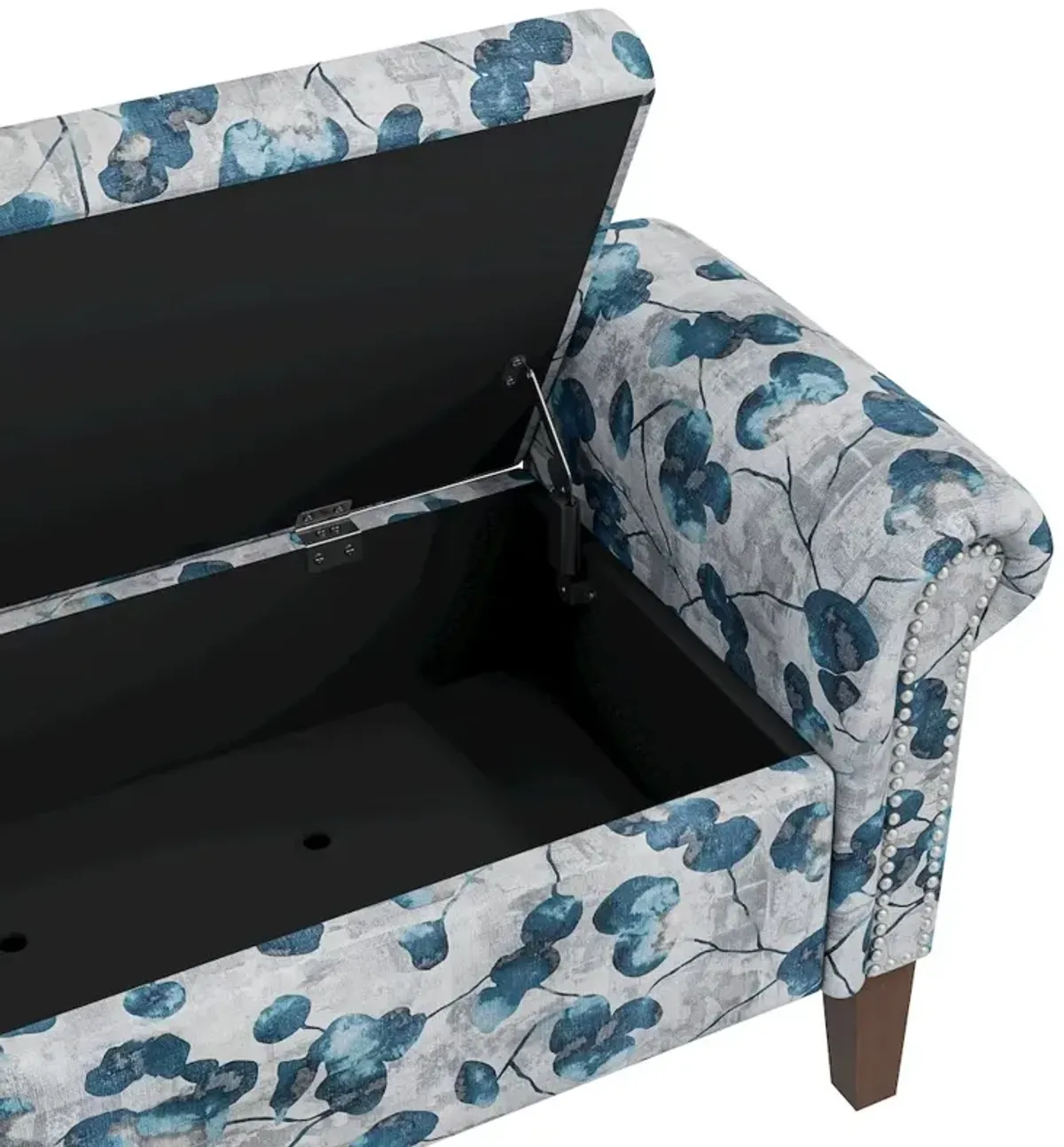 HL Home Furnishings Rolled Arm Storage Ottoman in Blue Floral Bonsai