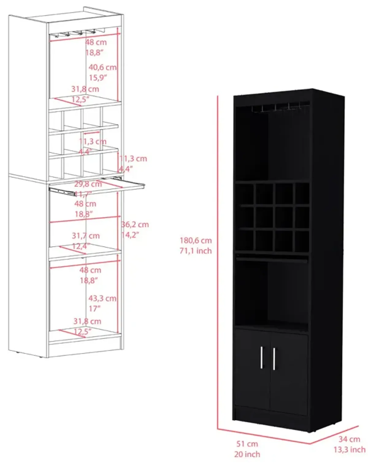 Bar Cabinet Fulton, Living Room, Black