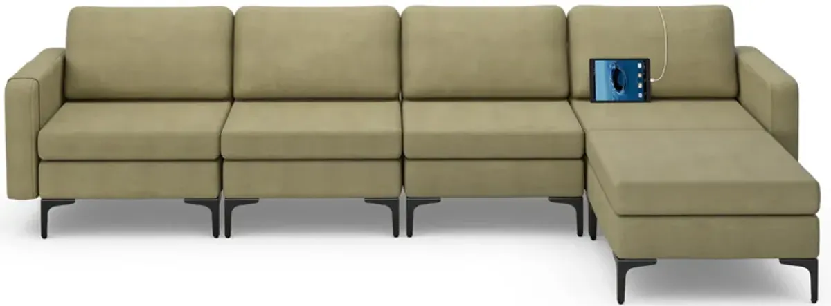 Costway Modular L-shaped Sectional Sofa w/ Reversible Chaise & 2 USB Ports