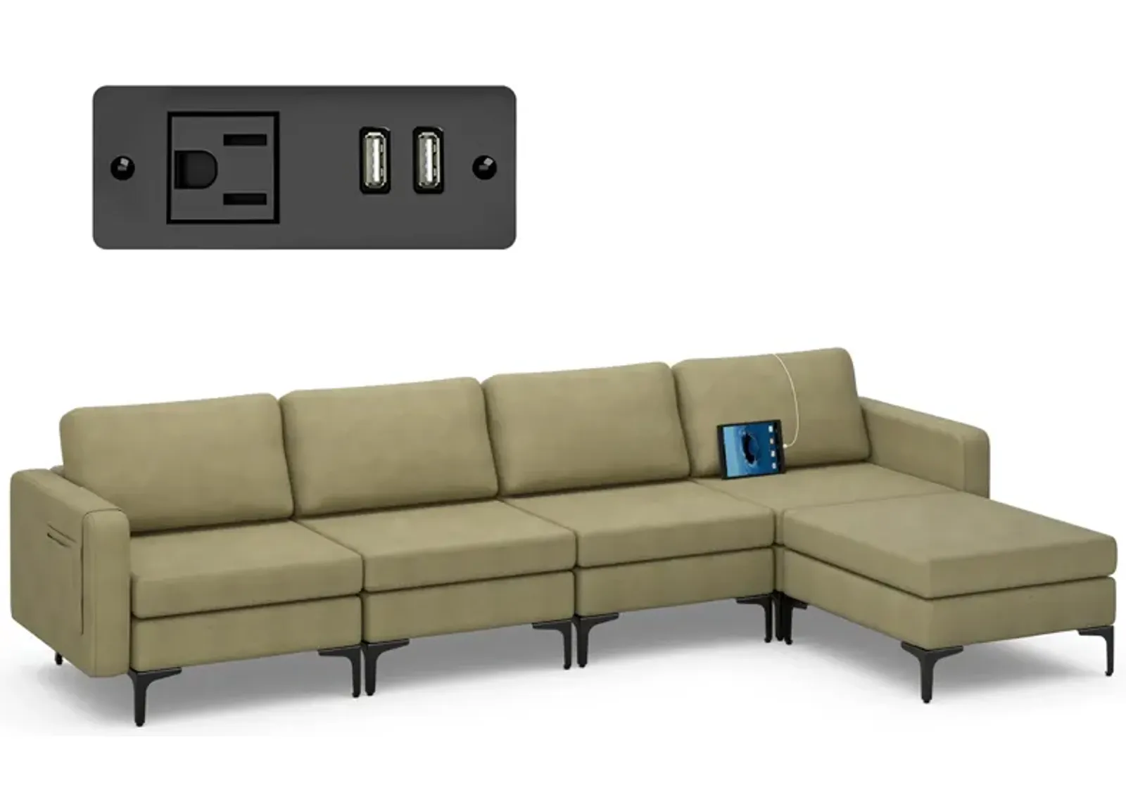 Costway Modular L-shaped Sectional Sofa w/ Reversible Chaise & 2 USB Ports