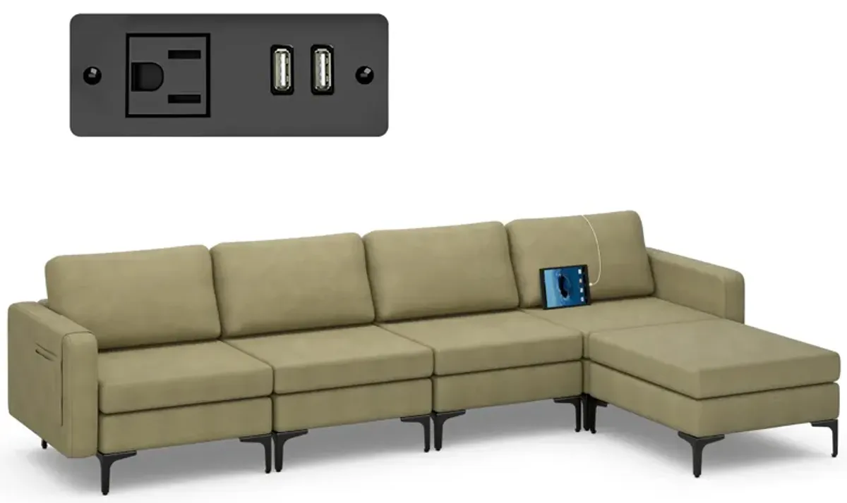 Costway Modular L-shaped Sectional Sofa w/ Reversible Chaise & 2 USB Ports