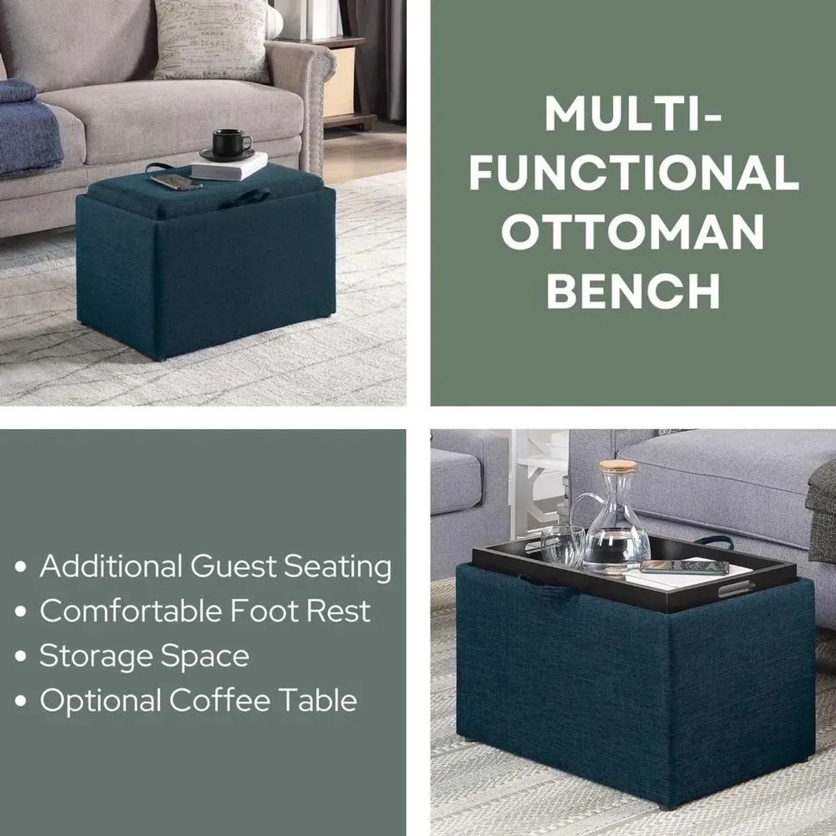 Convience Concept, Inc. Designs4Comfort Accent Storage Ottoman with Reversible Tray