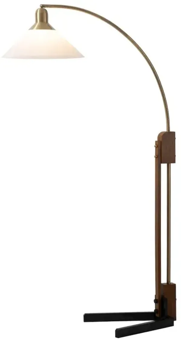 NOVA OF CALIFORNIA Melmar Chairside Arc Floor Lamp - Weathered Brass and Walnut, Dimmer Switch