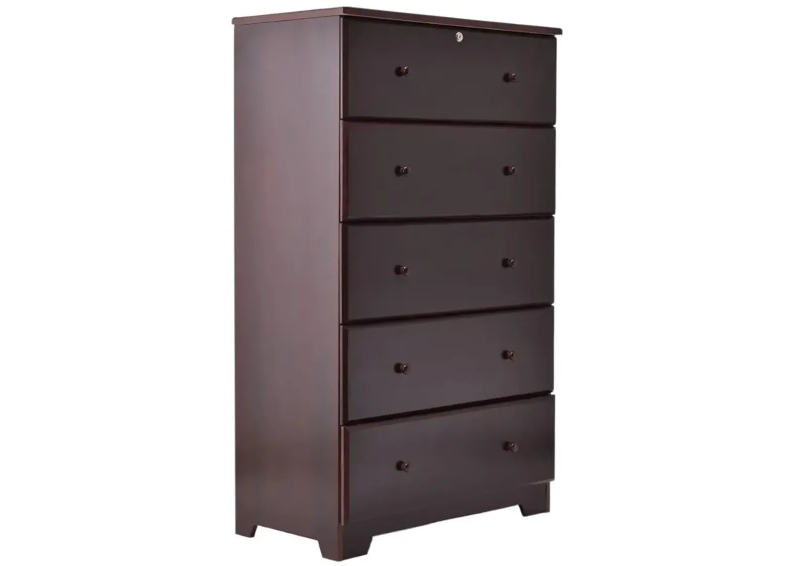 Better Home Products Isabela Solid Pine Wood 5 Drawer Chest Dresser in Mahogany