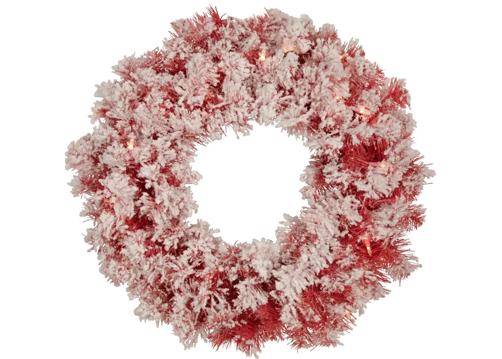 Pre-Lit Flocked Red Artificial Christmas Wreath  24-Inch  Clear Lights