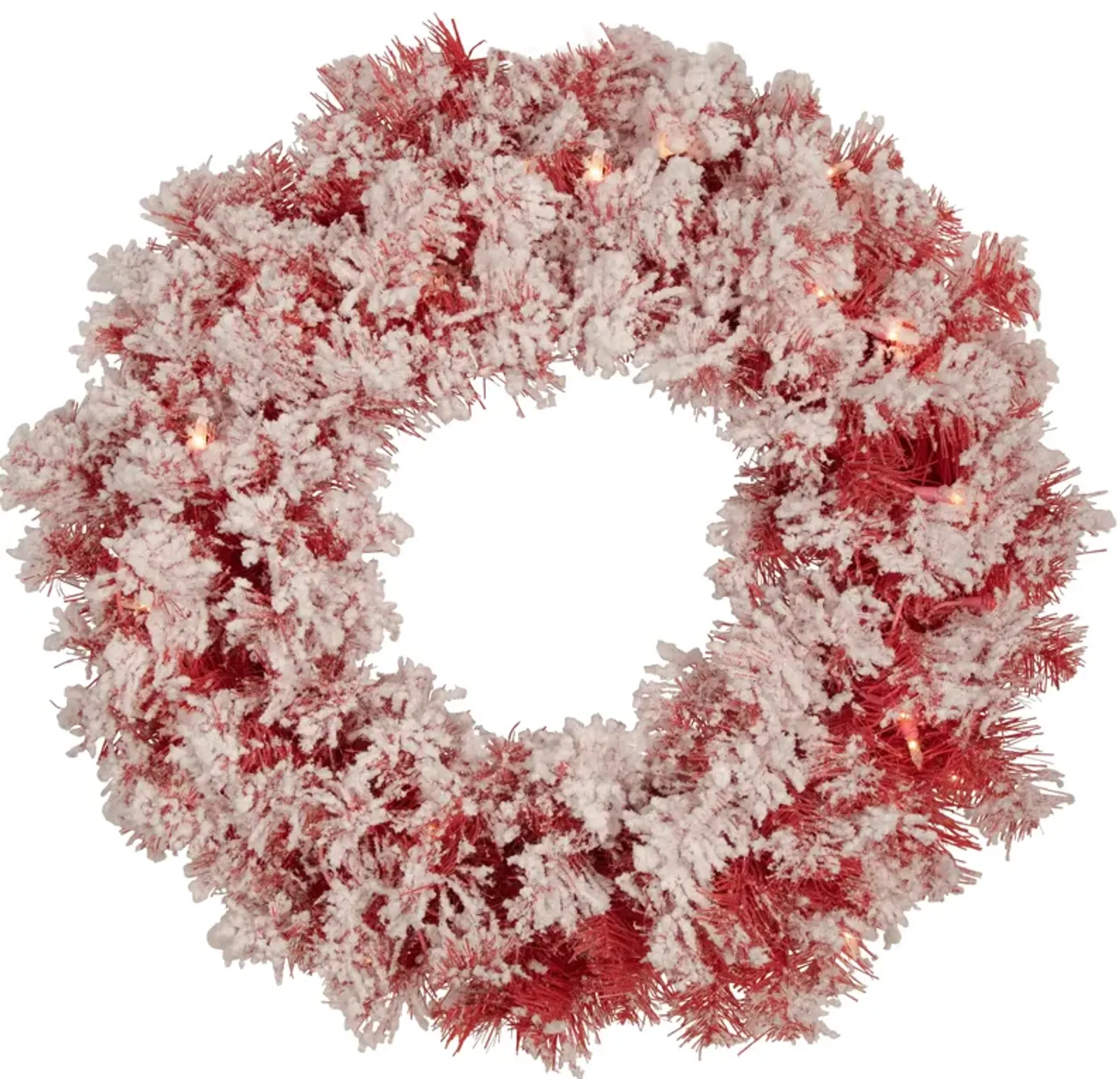 Pre-Lit Flocked Red Artificial Christmas Wreath  24-Inch  Clear Lights