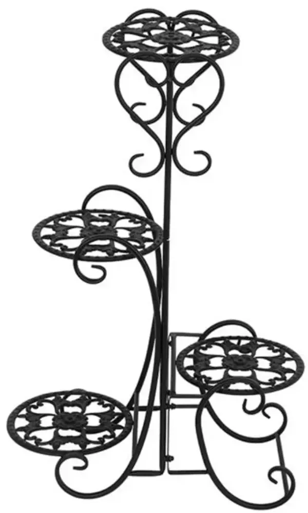 4-Tier Metal Plant Stand, Round Flower Pot Holder for Indoor & Outdoor Garden