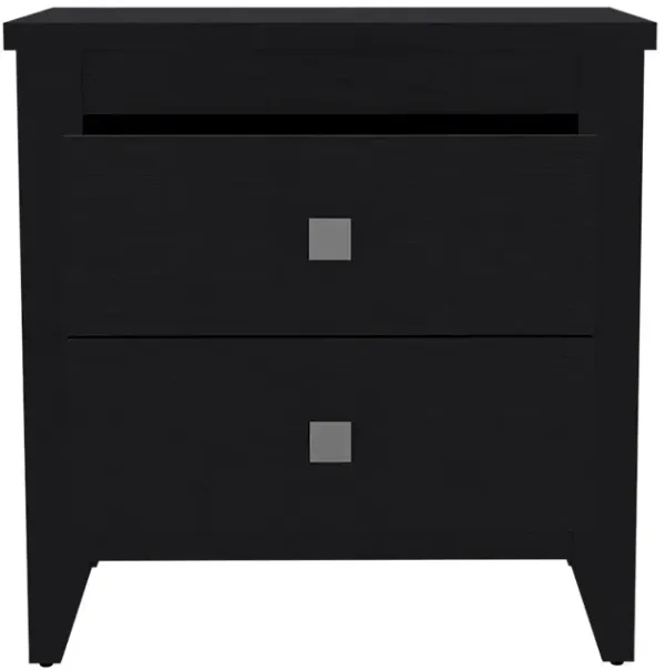 Two Drawer Faux Wood Bedside Table – Functional Bedroom Storage Nightstand