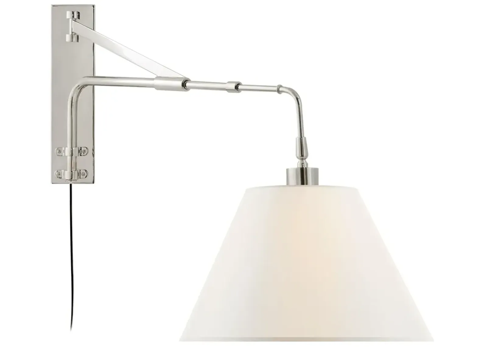 Brompton Extension Swing Arm in Polished Nickel with Linen Shade