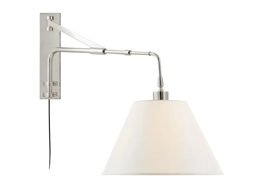 Brompton Extension Swing Arm in Polished Nickel with Linen Shade