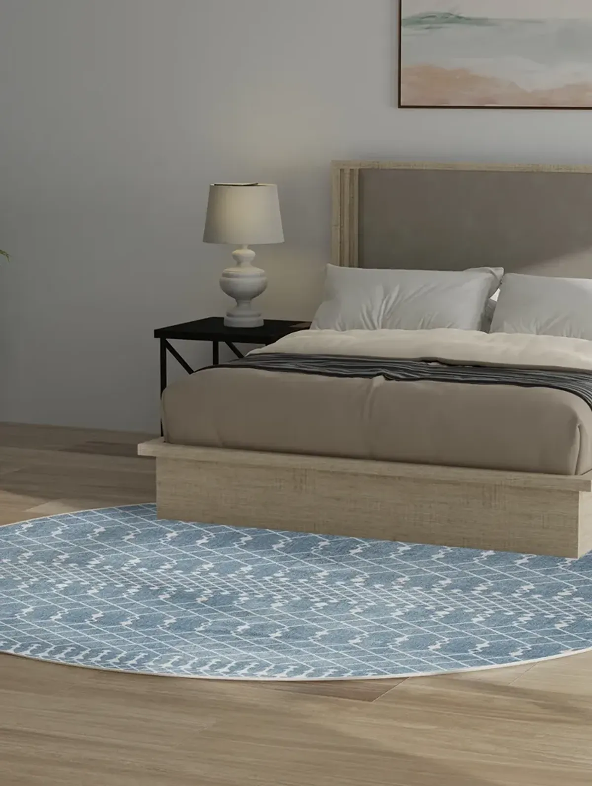 Astra Machine Washable ASW10 Blue 4' Round Rug