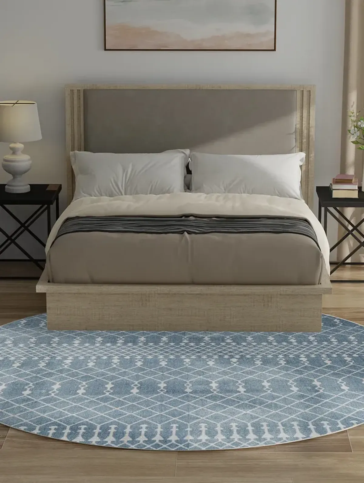 Astra Machine Washable ASW10 Blue 4' Round Rug