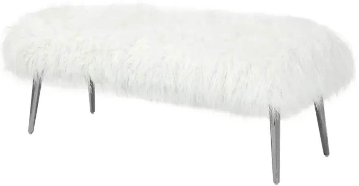Pangea Home Lammy 45 Bench Silver/White Faux Fur