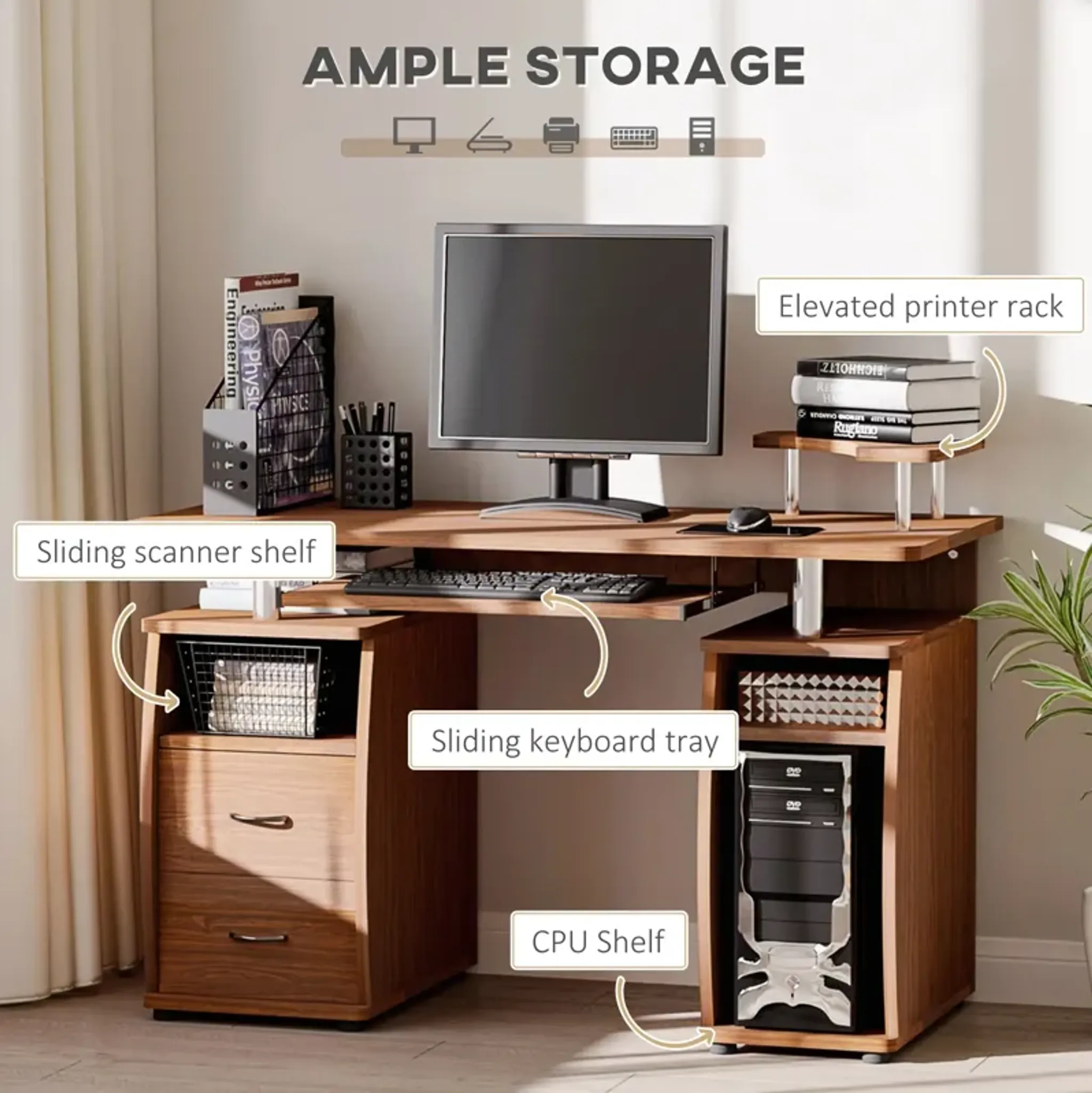 Multi Function Computer Desk Home Office Workstation With Keyboard Tray ...