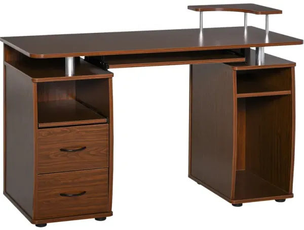 Walnut Multifunctional Desk: Keyboard Tray, Shelves, CPU Stand