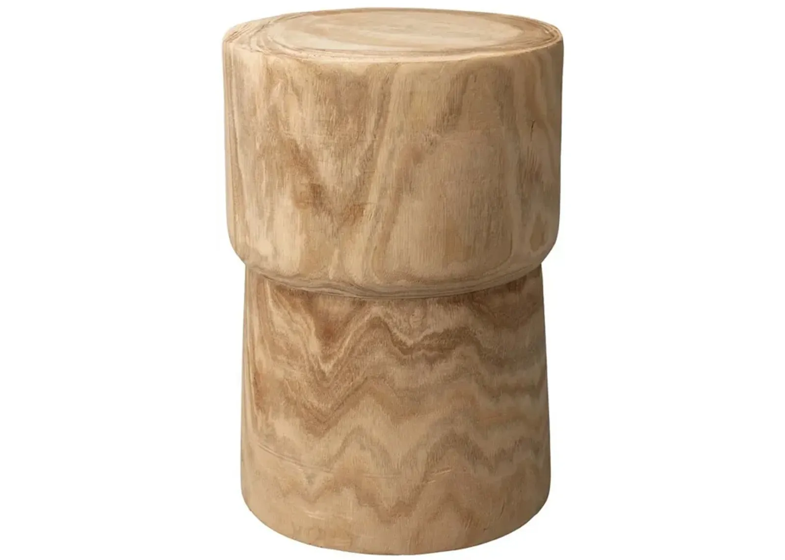 18 Inch Modern Side End Table, Round Surface, Paulownia Wood, Natural-Benzara