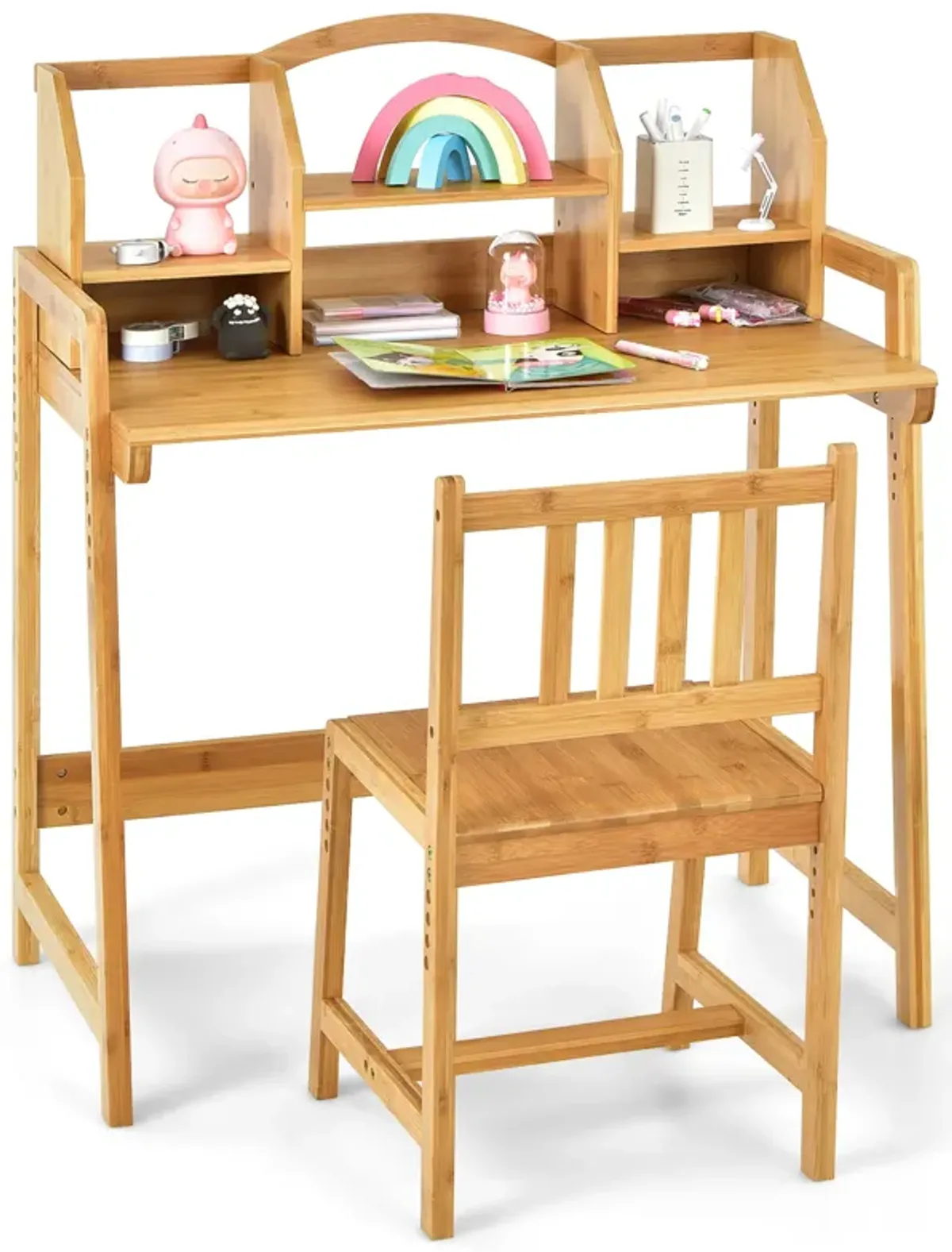 Bamboo Kids Study Desk and Chair Set with Bookshelf